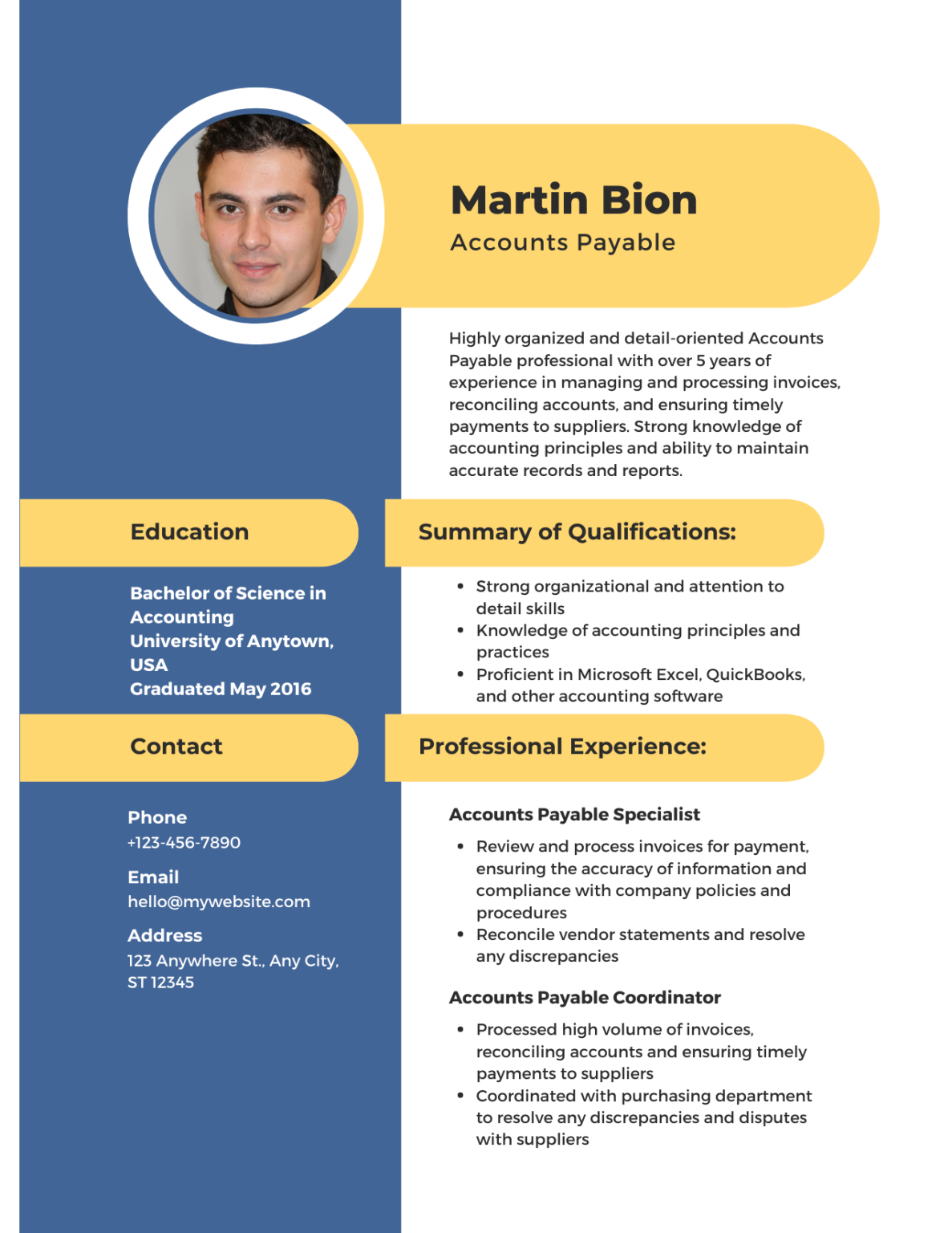 Accounts Payable Resume Template 2024 Download in Word, PDF