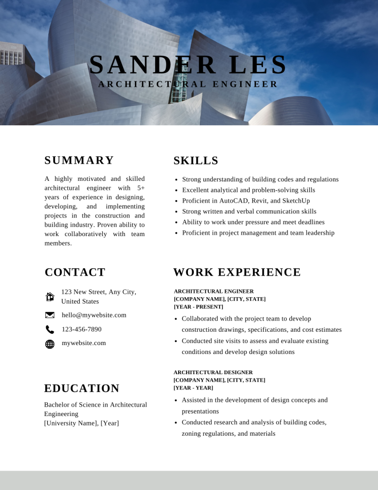 architectural engineer resume example