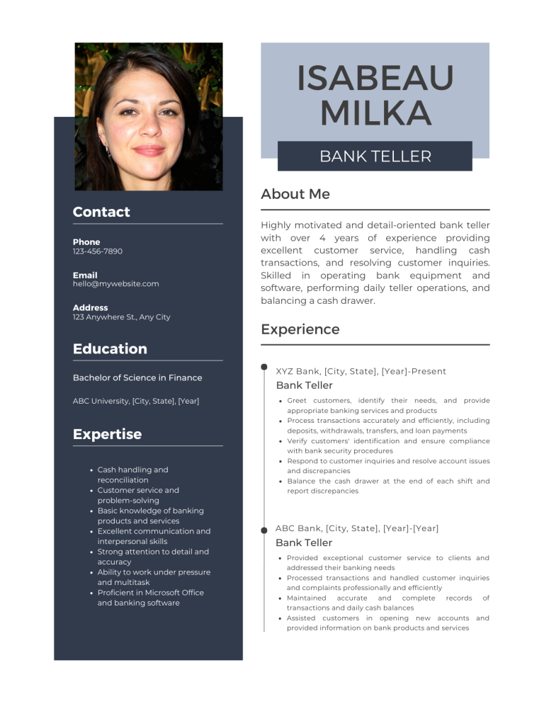 bank teller resume example