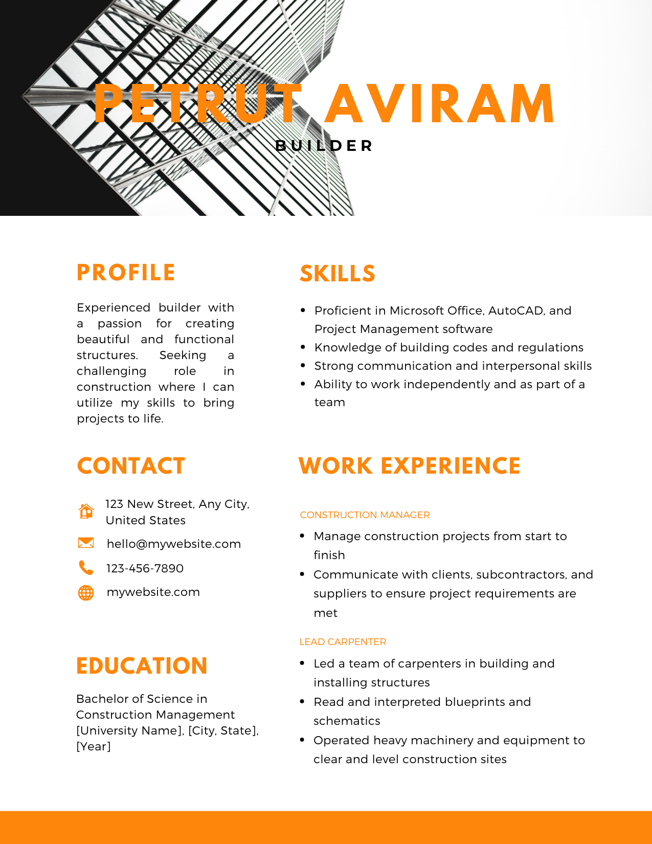 Builder Resume Template 2024 Download In Word PDF