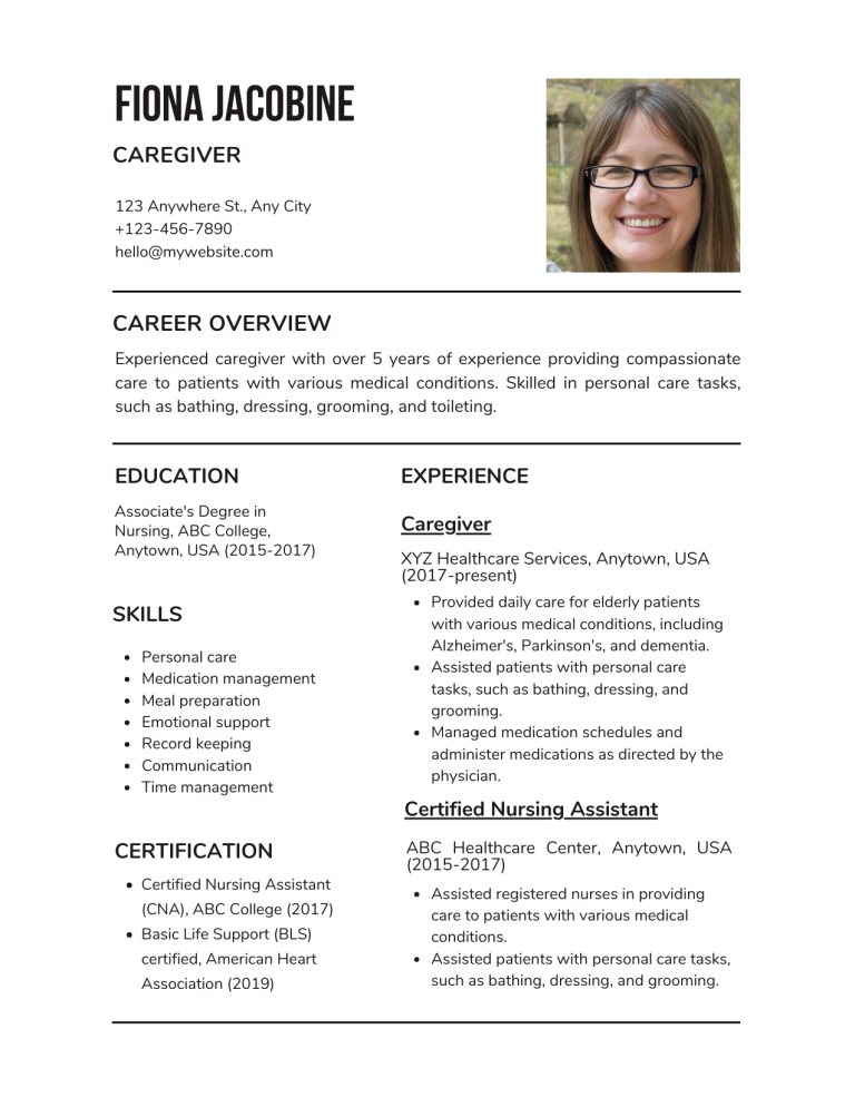 caregiver resume example