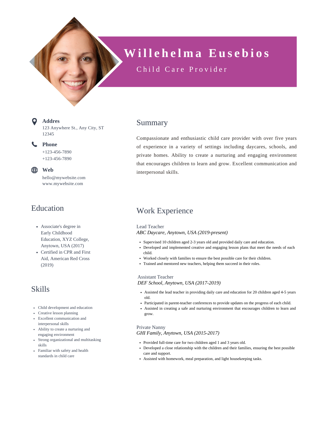 Child Care Provider Resume Template 2024 Download in Word, PDF