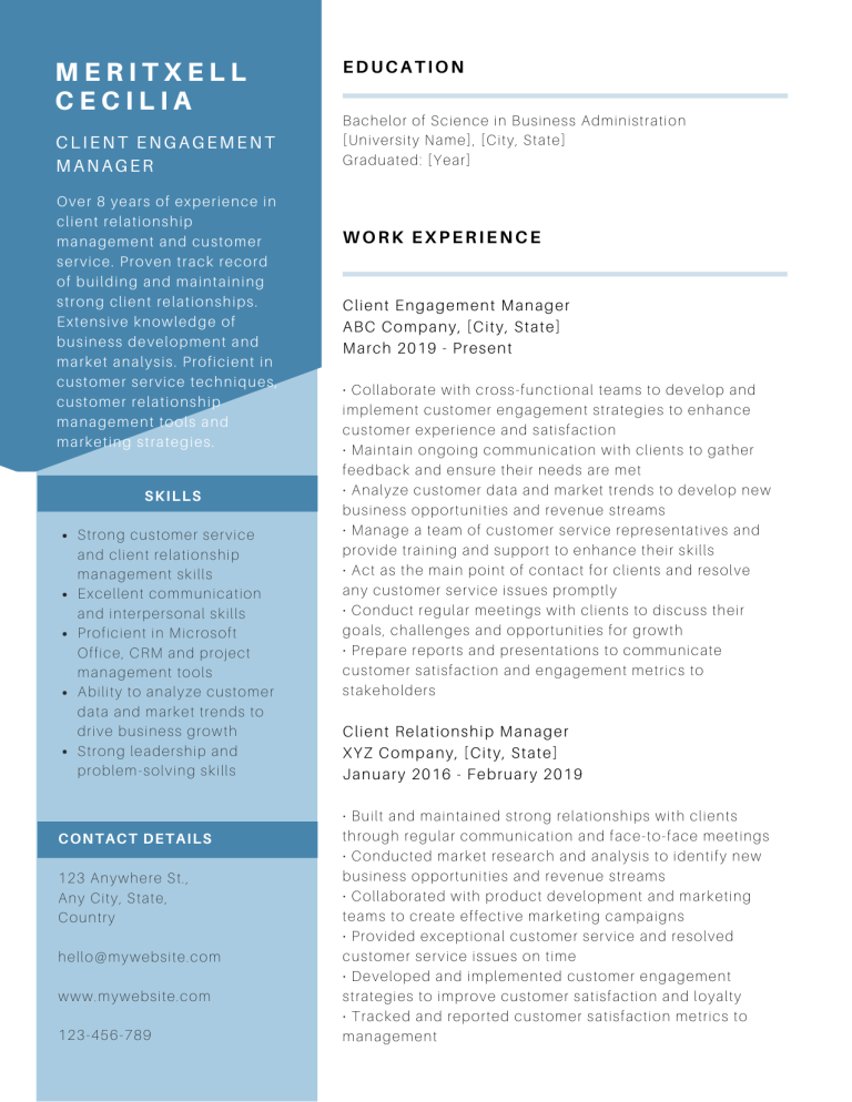 client engagement manager resume example