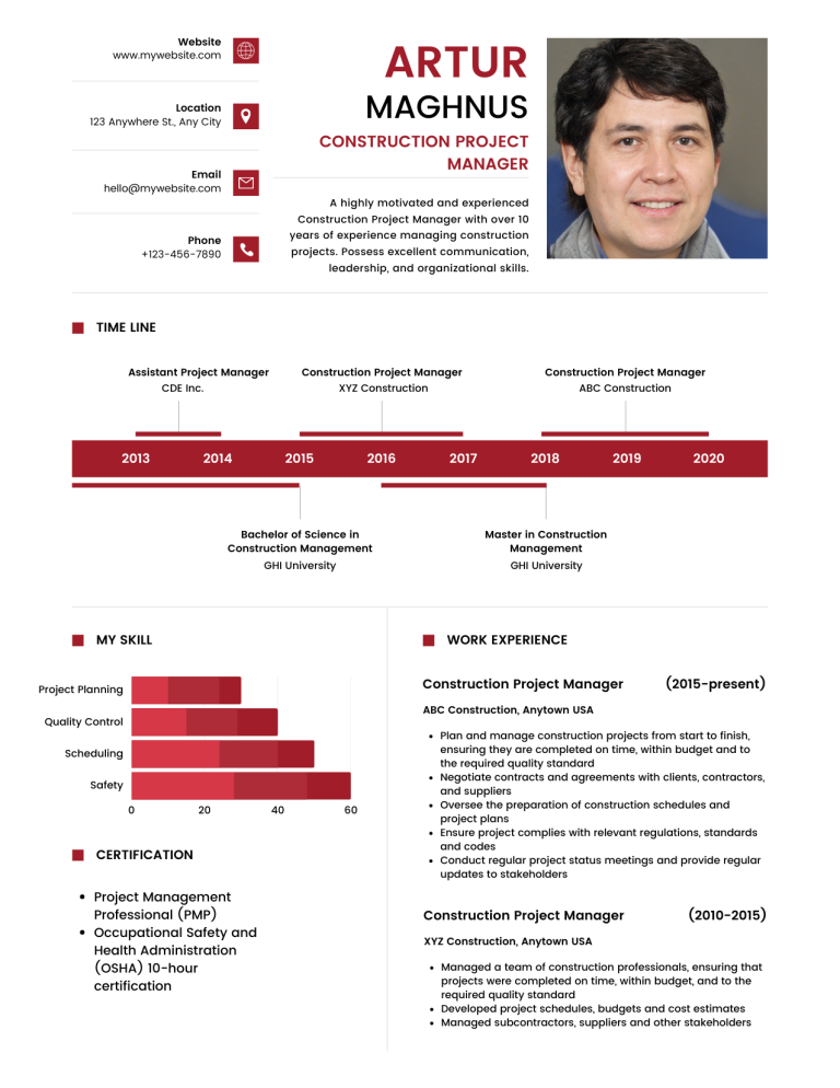 construction project manager resume example