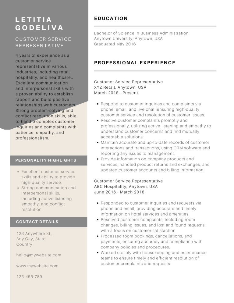 customer service representative resume example