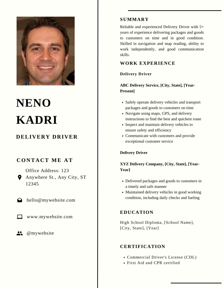 delivery driver resume template