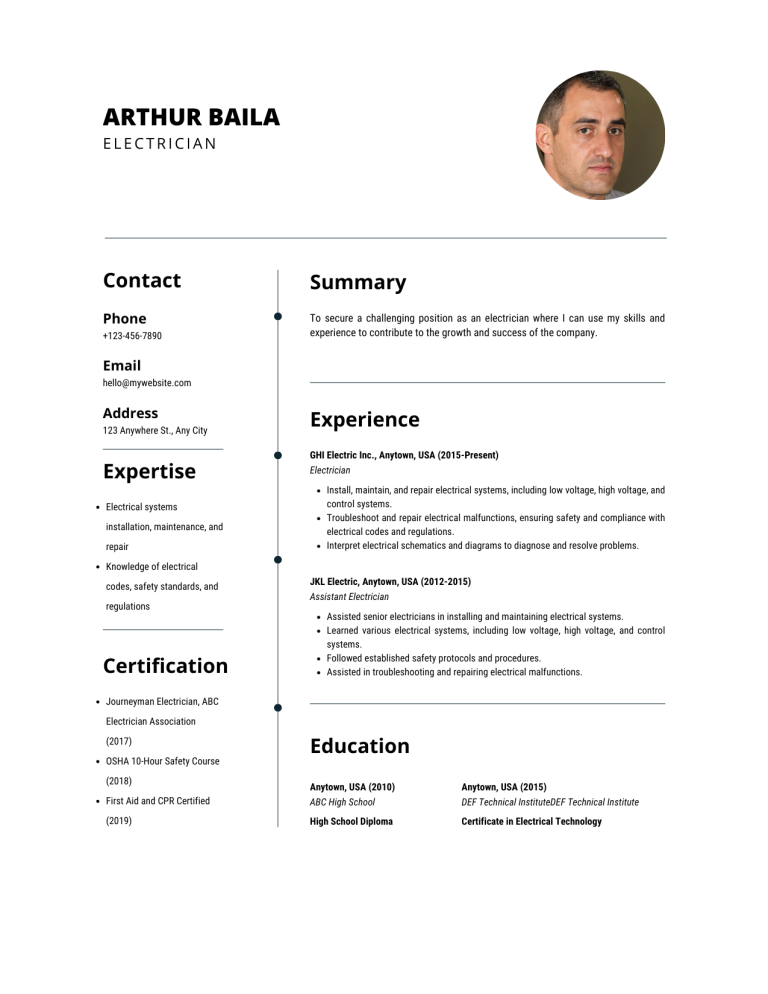 electrician resume template