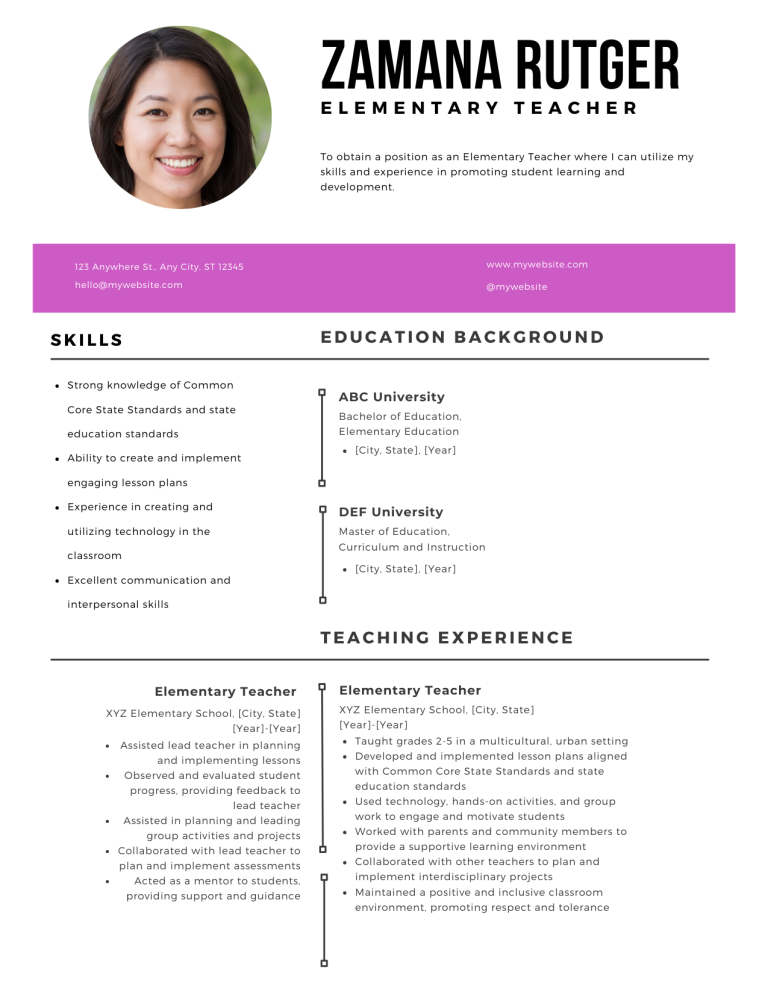 elementary teacher resume example