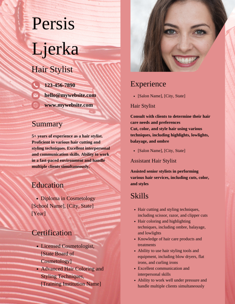 hair stylist resume template