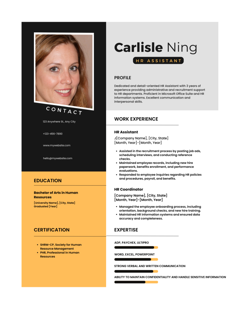 hr assistant resume template