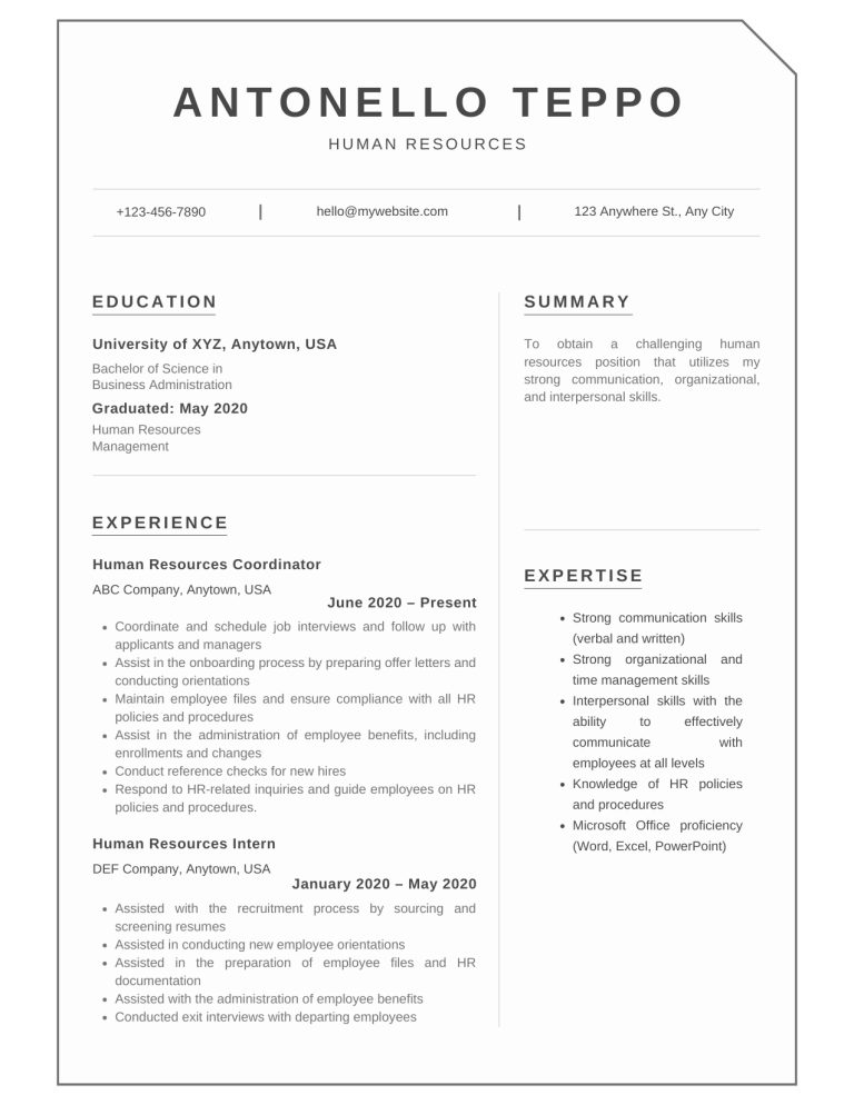 human resources resume template