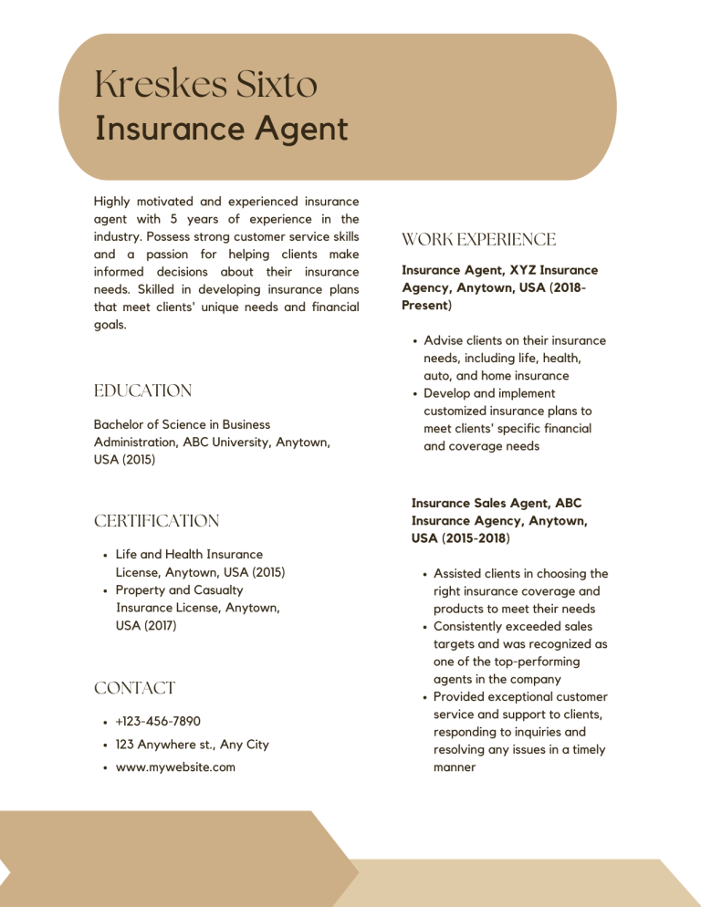 insurance agent resume template