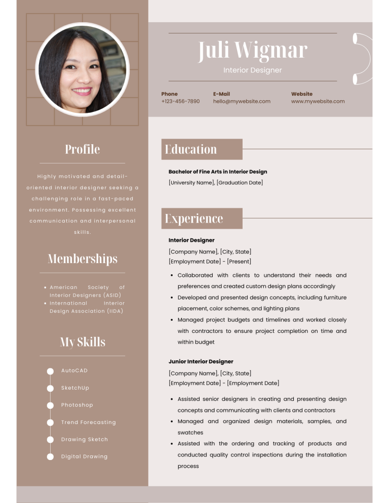 interior designer resume template