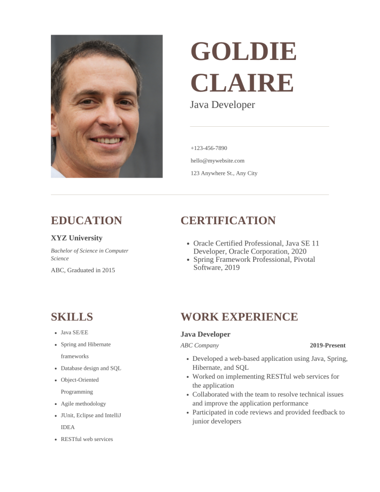 java developer resume template