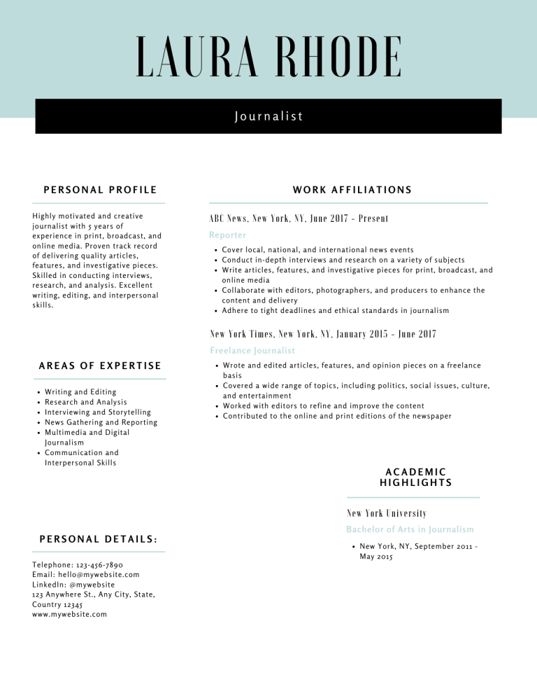 journalist resume template