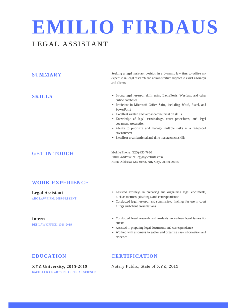 legal assistant resume template