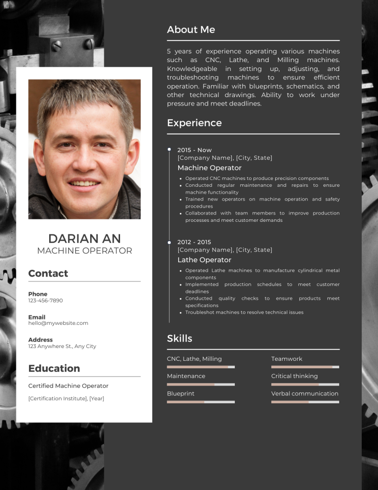 machine operator resume template