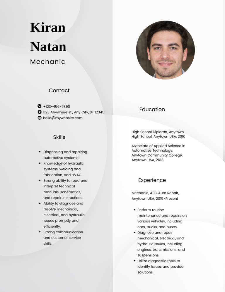 mechanic resume template