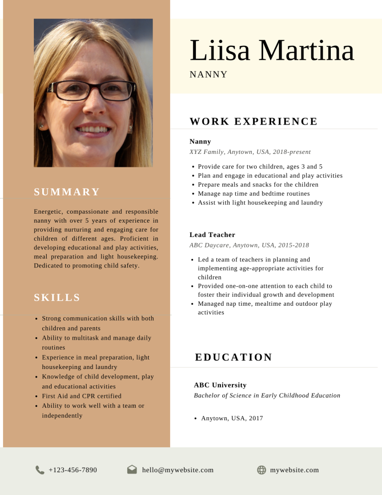 nanny resume template