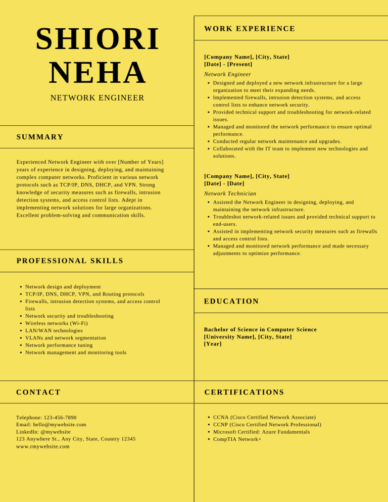 network engineer resume example