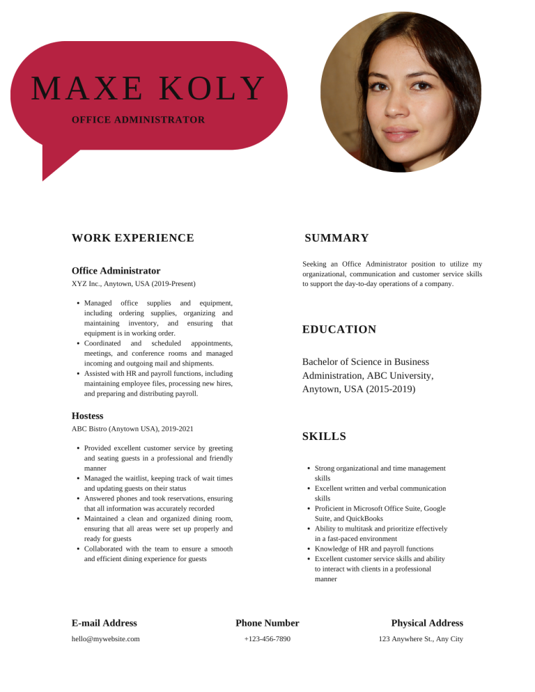office administrator resume template