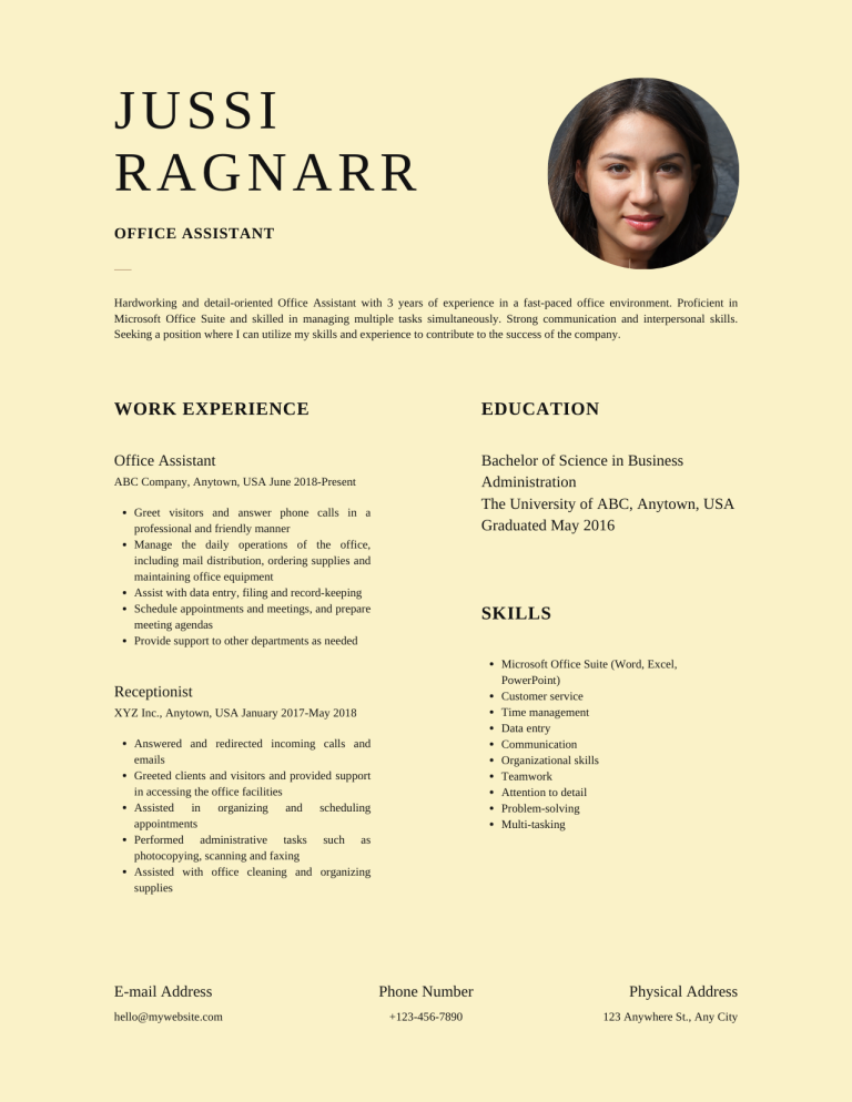 office assistant resume template