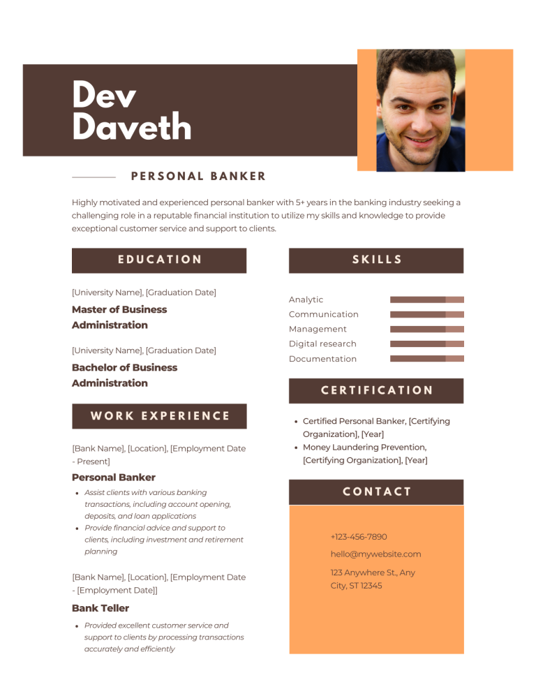 personal banker resume template