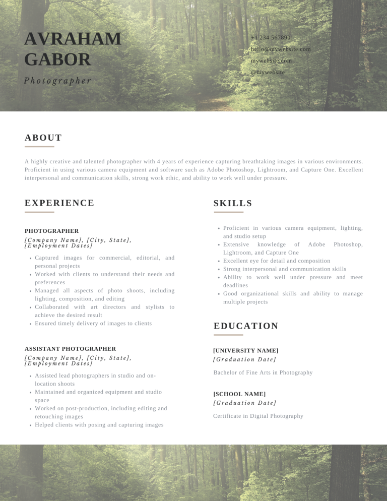 photographer resume template