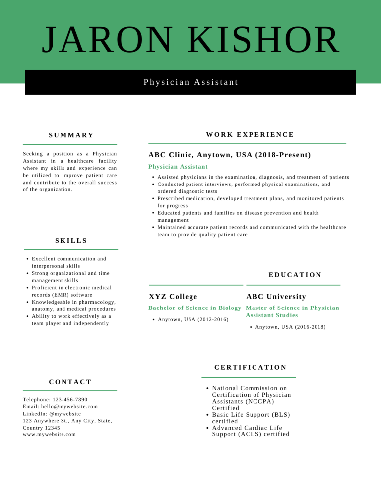 physician assistant resume template