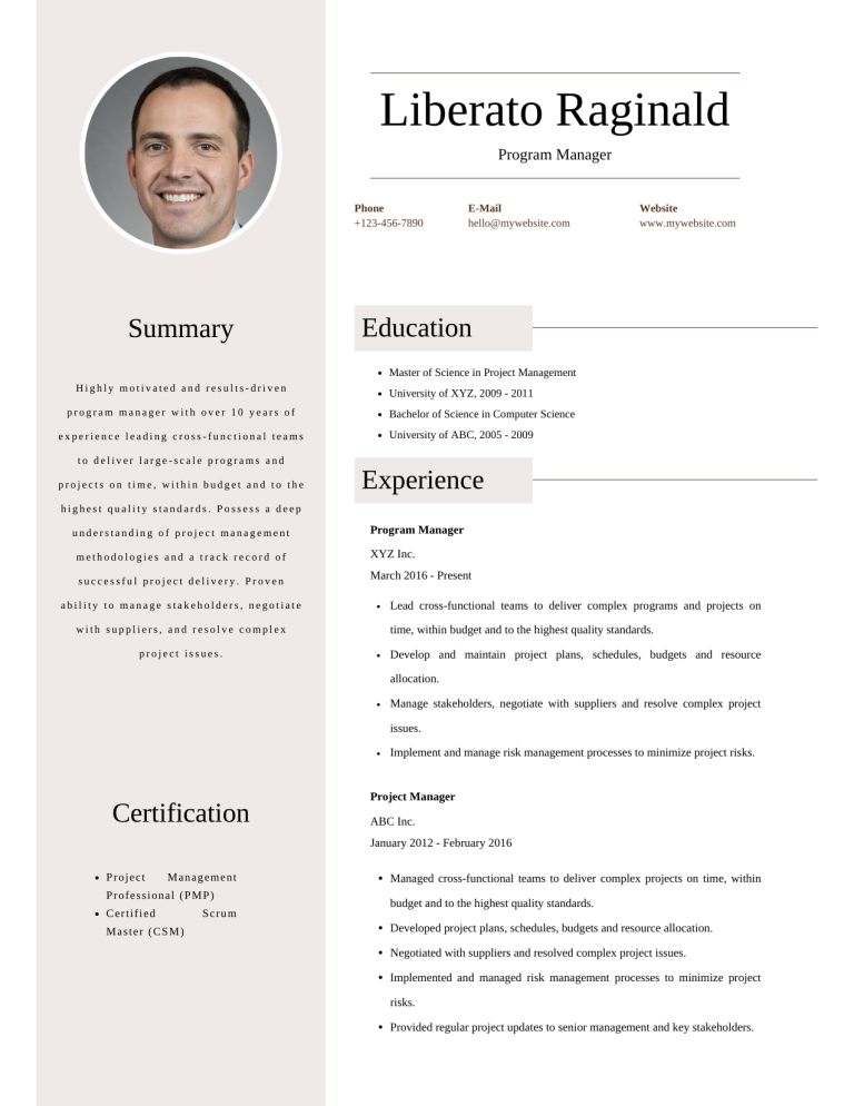 program manager resume example