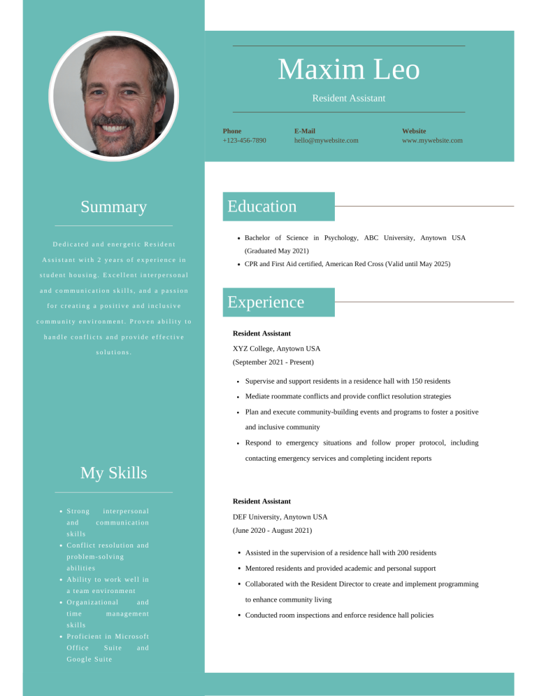 resident assistant resume template