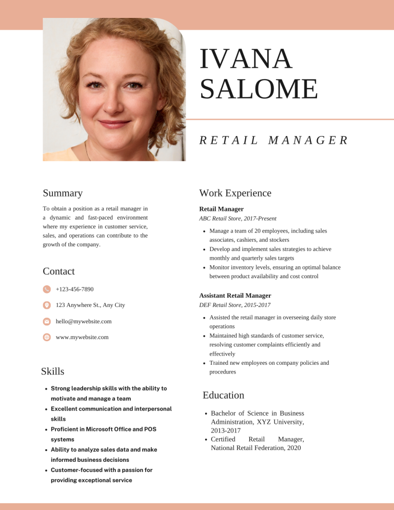 retail manager resume template