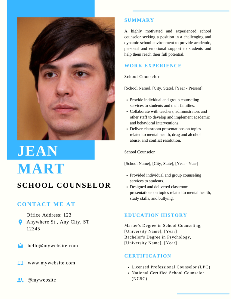 school counselor resume template