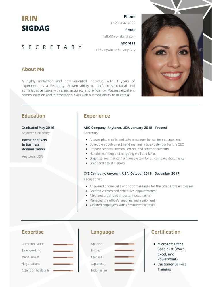 secretary resume template