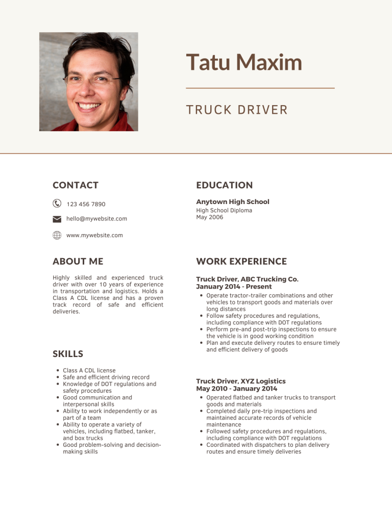 truck driver resume template