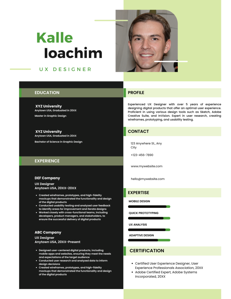 ux designer resume template