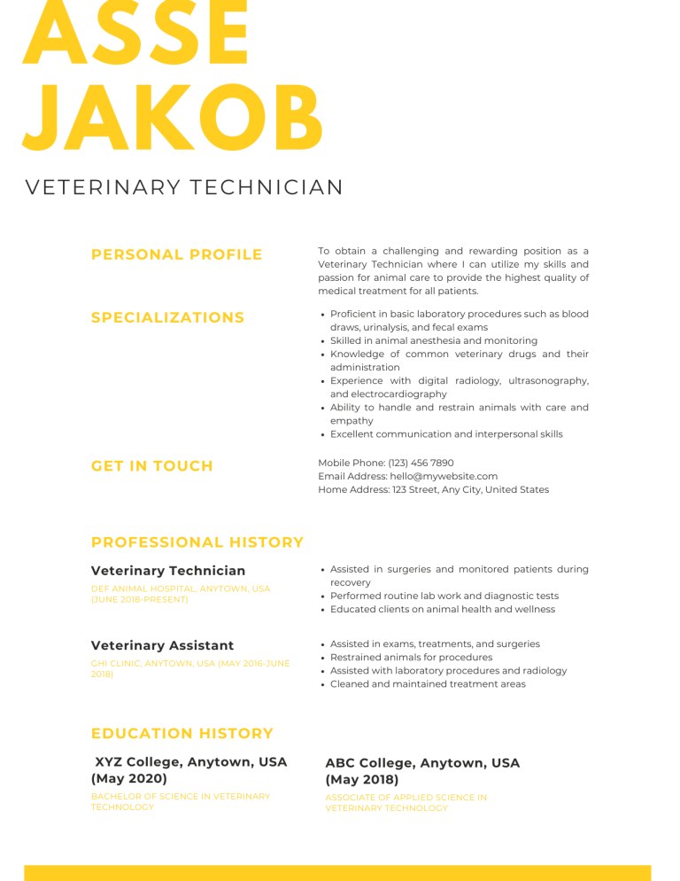 vet tech resume template